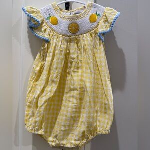 Lil Cactus Yellow Gingham Bodysuit with Lemon Embroidery